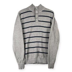 Sebastian Cooper Sweater Men’s L Gray Striped 100% Cotton Pullover Button Collar